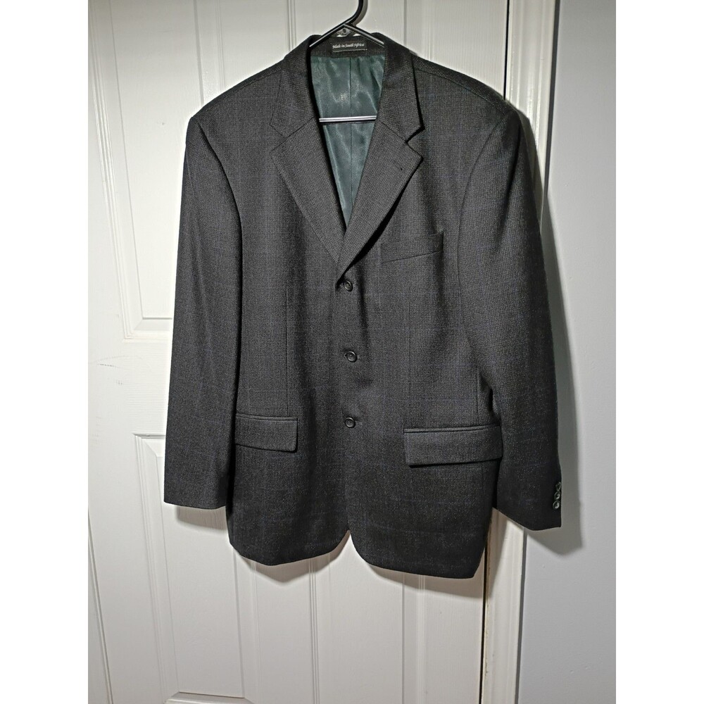 Fenzia Men's 40R 100 Wool Charcoal Grey Blue Glen Check Sports Coat Blazer